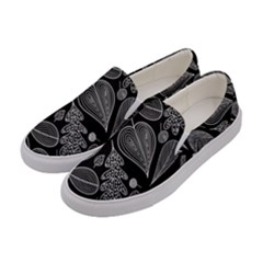 Leaves Flora Black White Nature Women s Canvas Slip Ons