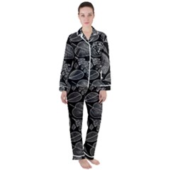 Leaves Flora Black White Nature Women s Long Sleeve Satin Pajamas Set	