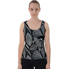 Leaves Flora Black White Nature Velvet Tank Top