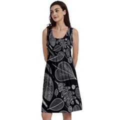 Leaves Flora Black White Nature Classic Skater Dress by Maspions