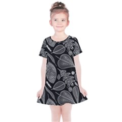 Leaves Flora Black White Nature Kids  Simple Cotton Dress by Maspions