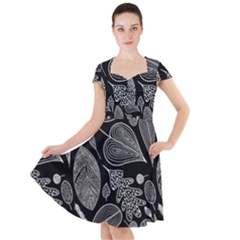 Leaves Flora Black White Nature Cap Sleeve Midi Dress