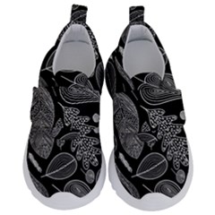 Leaves Flora Black White Nature Kids  Velcro No Lace Shoes by Maspions