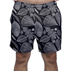 Leaves Flora Black White Nature Men s Shorts by Maspions