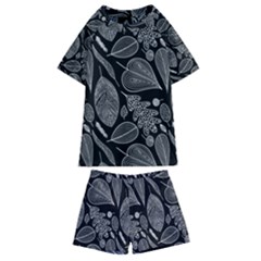 Leaves Flora Black White Nature Kids  Swim T-shirt And Shorts Set