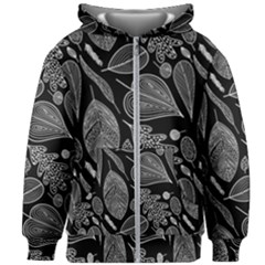 Leaves Flora Black White Nature Kids  Zipper Hoodie Without Drawstring