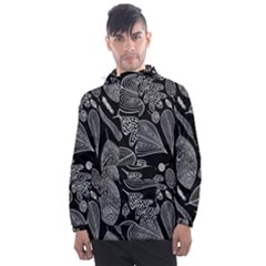 Leaves Flora Black White Nature Men s Front Pocket Pullover Windbreaker by Maspions