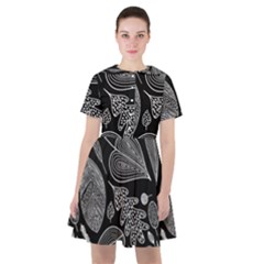 Leaves Flora Black White Nature Sailor Dress