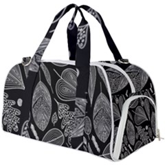 Leaves Flora Black White Nature Burner Gym Duffel Bag