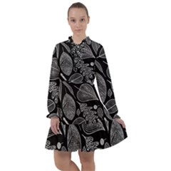 Leaves Flora Black White Nature All Frills Chiffon Dress