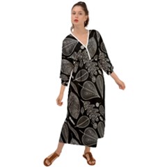 Leaves Flora Black White Nature Grecian Style  Maxi Dress