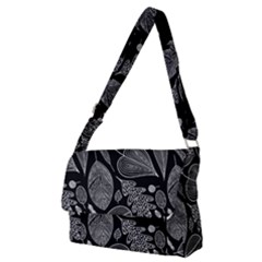 Leaves Flora Black White Nature Full Print Messenger Bag (m)