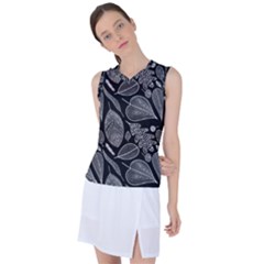 Leaves Flora Black White Nature Women s Sleeveless Sports Top