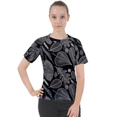 Leaves Flora Black White Nature Women s Sport Raglan T-shirt