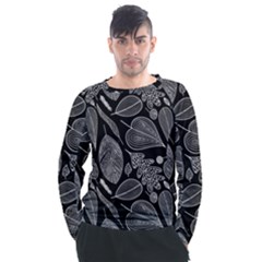 Leaves Flora Black White Nature Men s Long Sleeve Raglan T-shirt