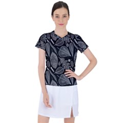 Leaves Flora Black White Nature Women s Sports Top