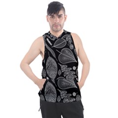 Leaves Flora Black White Nature Men s Sleeveless Hoodie