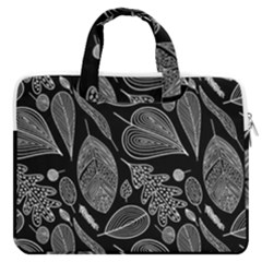 Leaves Flora Black White Nature Macbook Pro 15  Double Pocket Laptop Bag  by Maspions