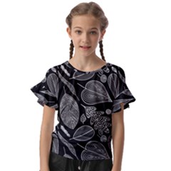 Leaves Flora Black White Nature Kids  Cut Out Flutter Sleeves by Maspions