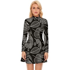 Leaves Flora Black White Nature Long Sleeve Velour Longline Dress