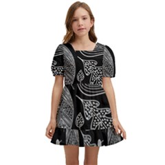 Leaves Flora Black White Nature Kids  Short Sleeve Dolly Dress by Maspions