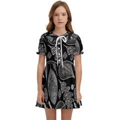 Leaves Flora Black White Nature Kids  Sweet Collar Dress by Maspions