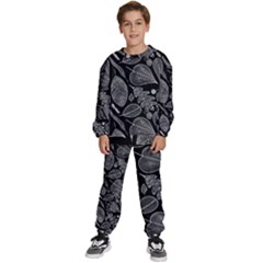 Leaves Flora Black White Nature Kids  Sweatshirt Set by Maspions