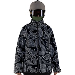 Leaves Flora Black White Nature Men s Zip Ski And Snowboard Waterproof Breathable Jacket by Maspions