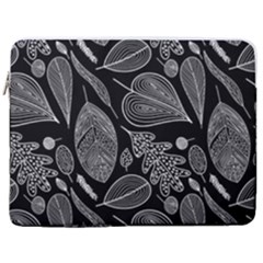 Leaves Flora Black White Nature 17  Vertical Laptop Sleeve Case With Pocket