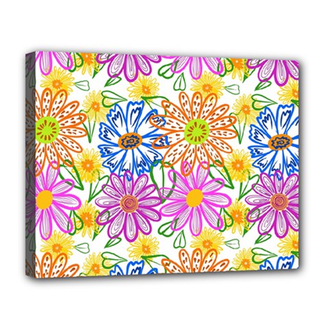 Bloom Flora Pattern Printing Canvas 14  X 11  (stretched)