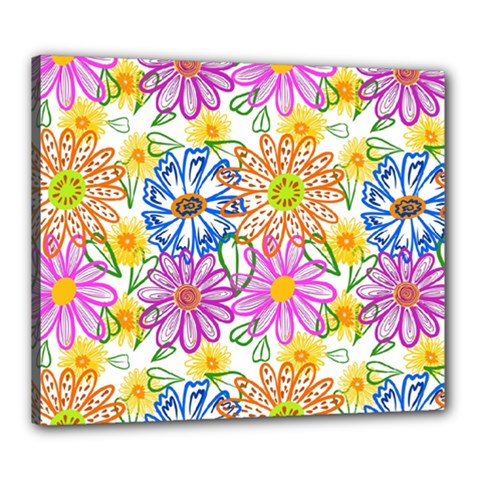 Bloom Flora Pattern Printing Canvas 24  X 20  (stretched)