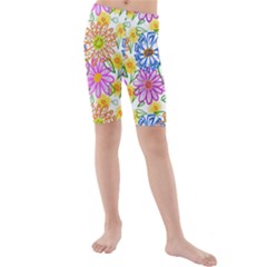 Bloom Flora Pattern Printing Kids  Mid Length Swim Shorts