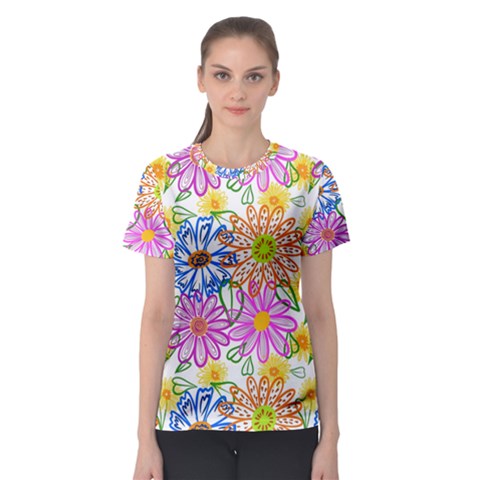 Bloom Flora Pattern Printing Women s Sport Mesh T-shirt by Maspions