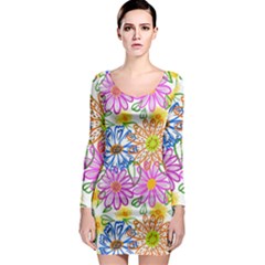 Bloom Flora Pattern Printing Long Sleeve Bodycon Dress