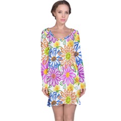 Bloom Flora Pattern Printing Long Sleeve Nightdress