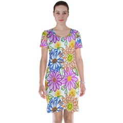 Bloom Flora Pattern Printing Short Sleeve Nightdress