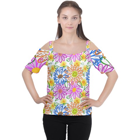 Bloom Flora Pattern Printing Cutout Shoulder T-shirt by Maspions