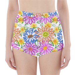 Bloom Flora Pattern Printing High-waisted Bikini Bottoms by Maspions