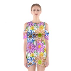 Bloom Flora Pattern Printing Shoulder Cutout One Piece Dress