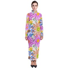 Bloom Flora Pattern Printing Turtleneck Maxi Dress