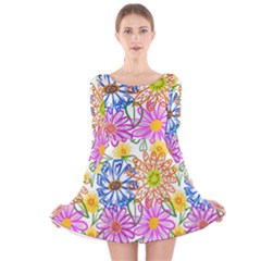 Bloom Flora Pattern Printing Long Sleeve Velvet Skater Dress