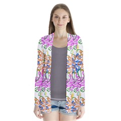 Bloom Flora Pattern Printing Drape Collar Cardigan