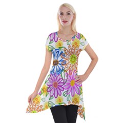 Bloom Flora Pattern Printing Short Sleeve Side Drop Tunic