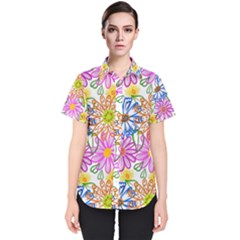 Bloom Flora Pattern Printing Women s Short Sleeve Shirt