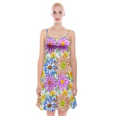 Bloom Flora Pattern Printing Spaghetti Strap Velvet Dress