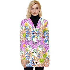 Bloom Flora Pattern Printing Button Up Hooded Coat 