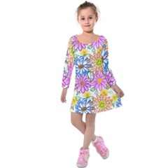 Bloom Flora Pattern Printing Kids  Long Sleeve Velvet Dress