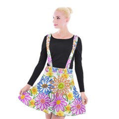 Bloom Flora Pattern Printing Suspender Skater Skirt