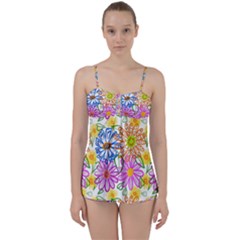 Bloom Flora Pattern Printing Babydoll Tankini Set by Maspions