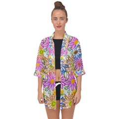 Bloom Flora Pattern Printing Open Front Chiffon Kimono by Maspions